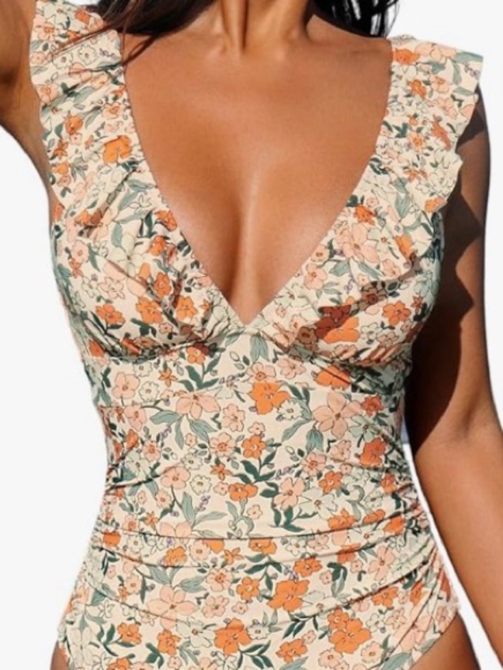 Cupshe Floral One Piece Swimsuit NWT Size M Ruffle Lace Up Back